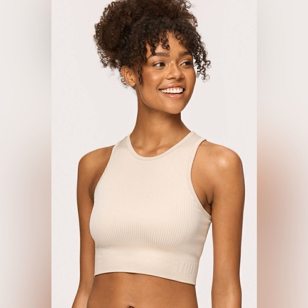 Rib Seamless Spirts Bra Crop Top | Rainy Day Taupe